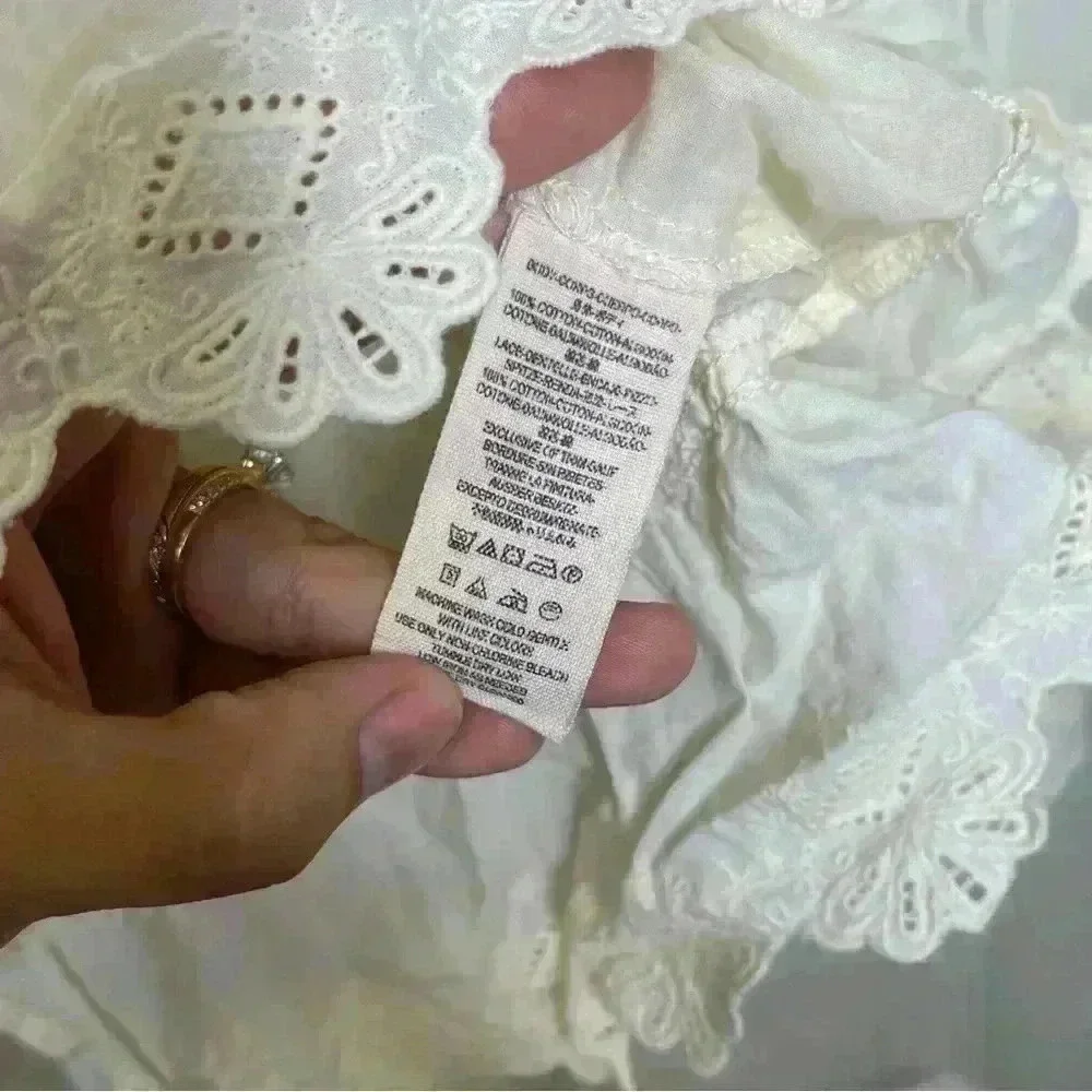 Free People Sheer Eyelet Detail White Boho Top Sz XS